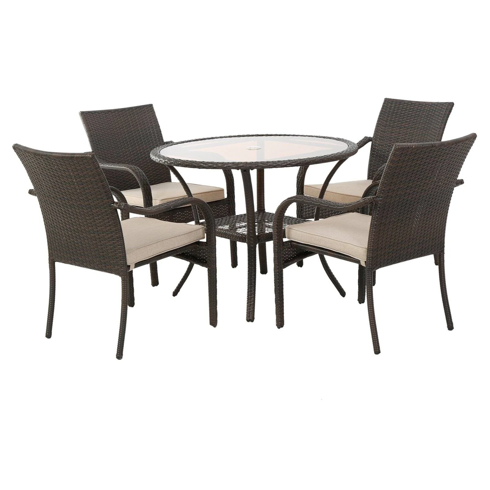 Bailey Wicker 5 Piece Round Patio Dining Set with Cushion
