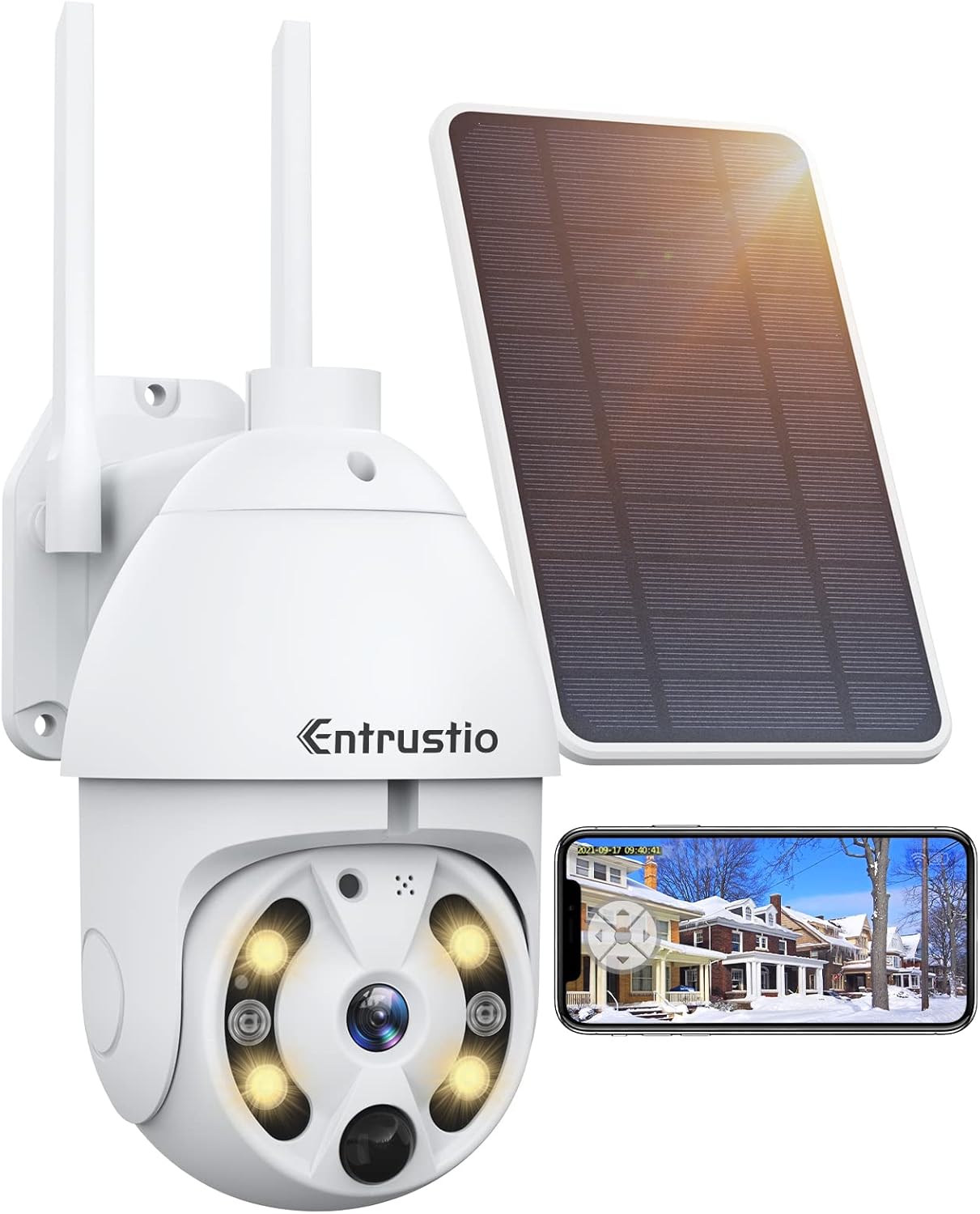 Solar Security Camera Outdoor, Wireless 360° Pan Tilt PIR Motion Detection, Solar Powered Camera 365days Non-Stop, 2-Way Talk, Spotlight Color Night Vision IP66 Waterproof 2.4G WiFi for Home Security