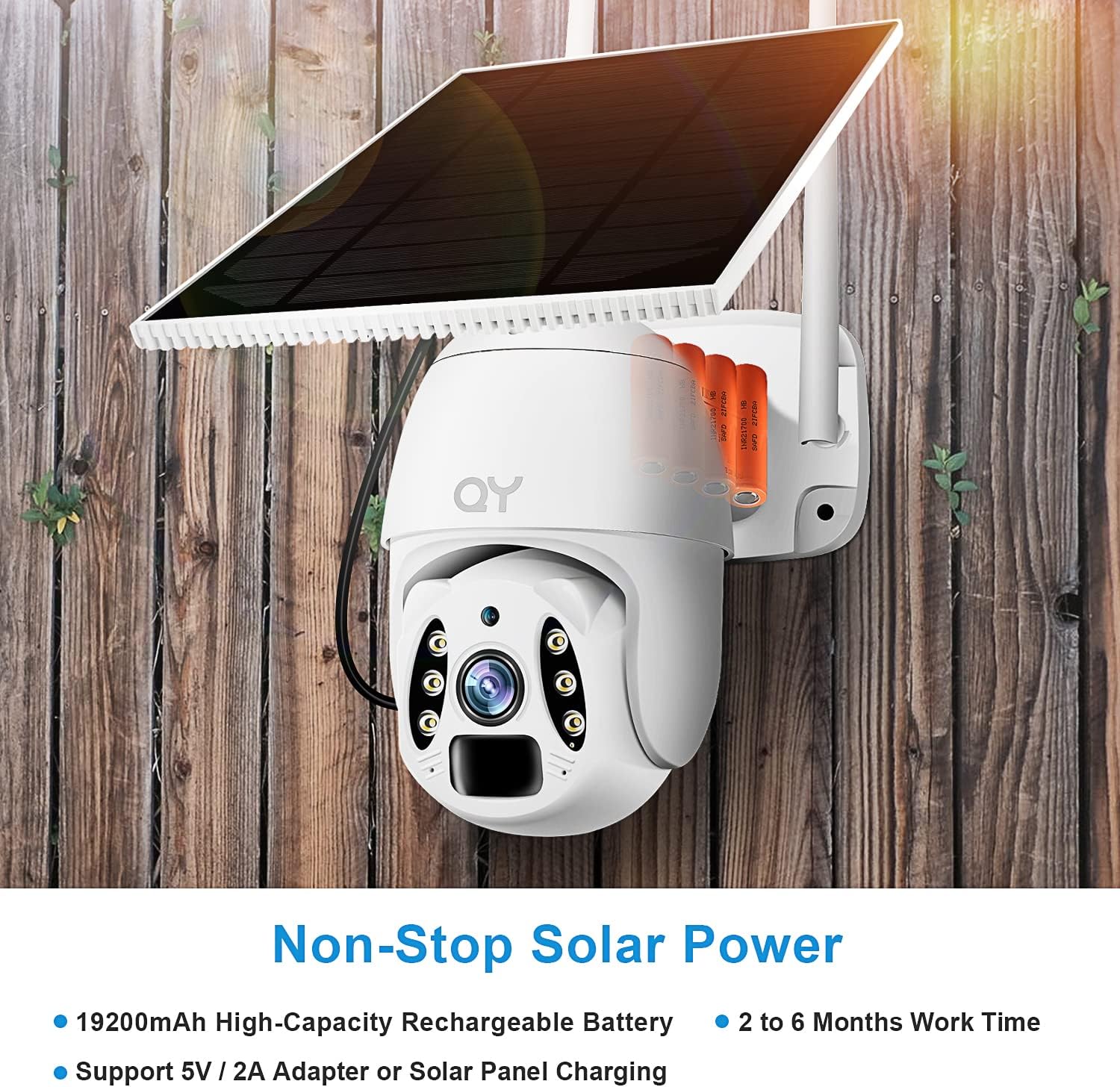 Solar Powered Security Camera, Rechargeable Battery Powered,3 MP Wireless Pan & Tilt 360° View with Motion Detection,2-Way Audio,HD Color Night Vision with Spotlight,IP67 Waterproof,Cloud/SD Storage