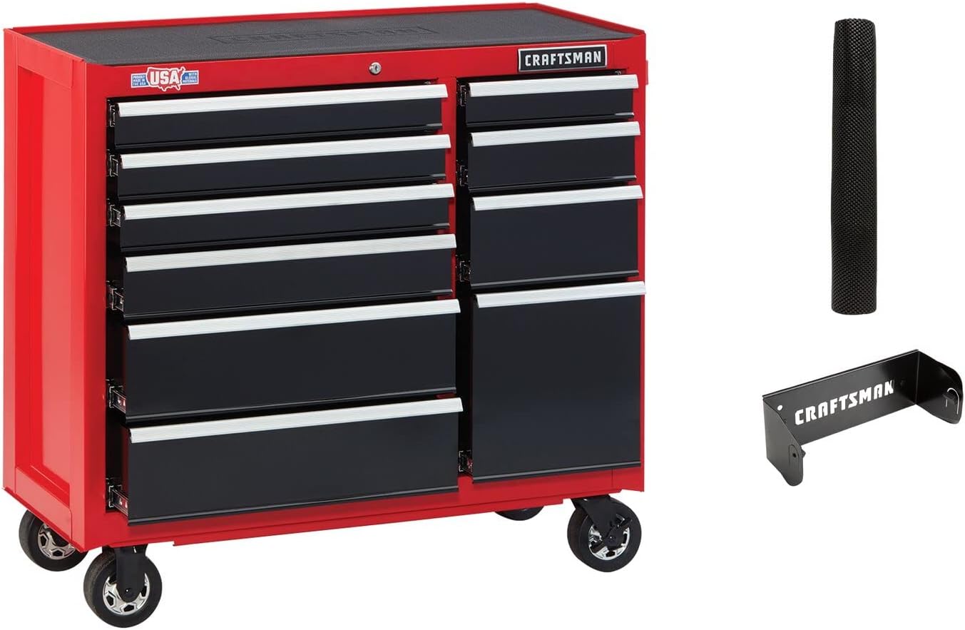 CRAFTSMAN Tool Cabinet with Drawer Liner Roll & Magnetic Towel Holder, 41-Inch, Rolling, 10 Drawer, Red (CMST82772RB)