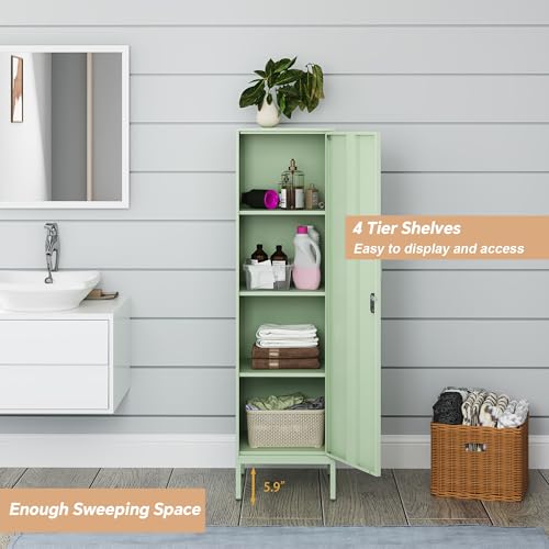 Metal Locker, Storage Cabinet with Digital Lock, Steel File Cabinet with 3 Adjustable Shelves for School, Living Room, Bedroom, Office (Green)