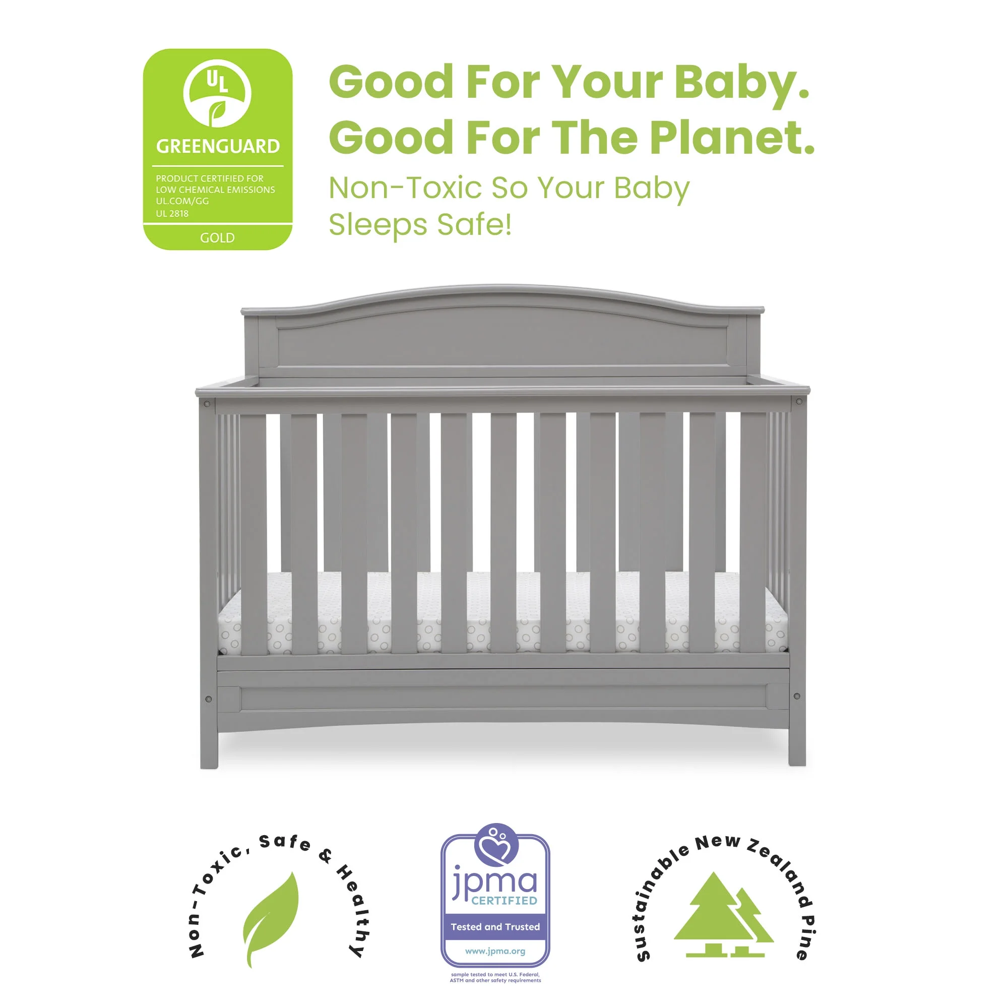 Delta Children Emery 4-in-1 Convertible Baby Crib, Grey
