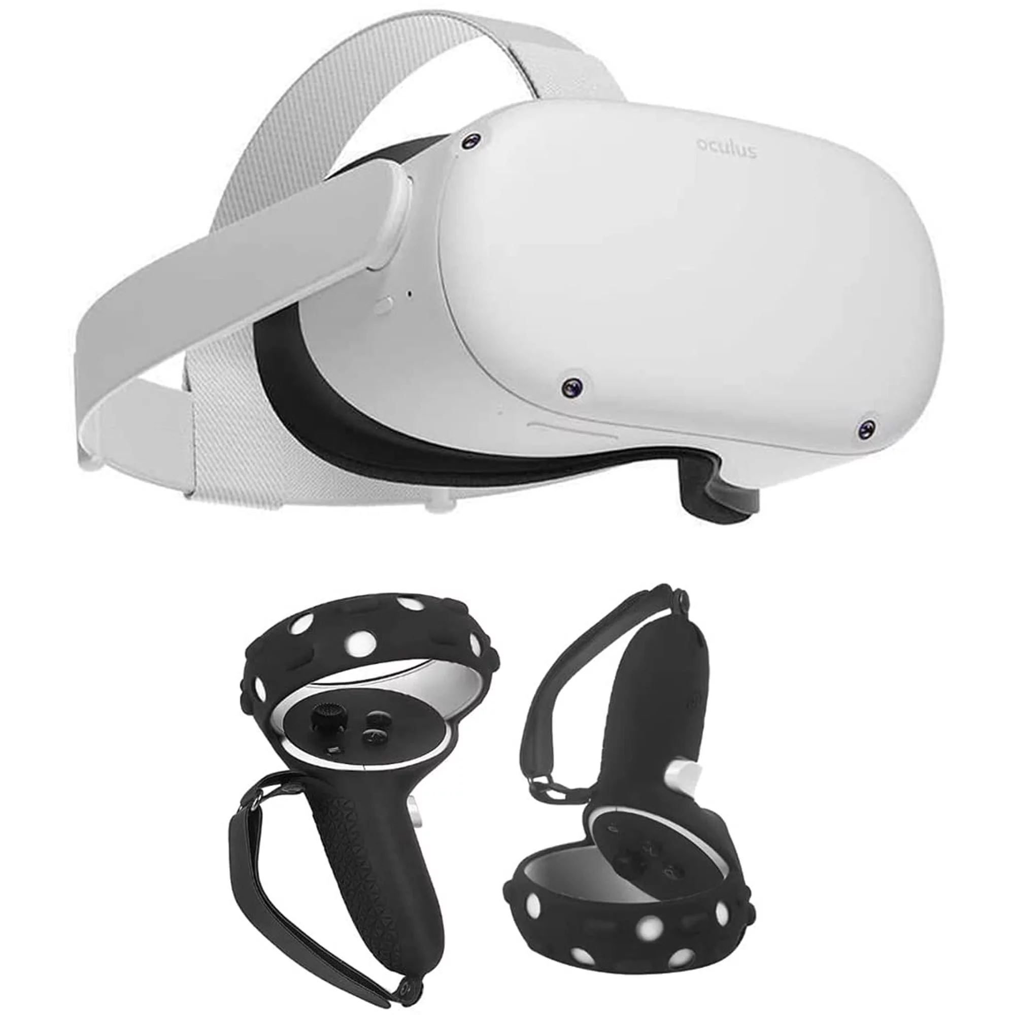 Oculus Quest 2 All-in-One Virtual Reality 256GB Gaming Headset Bundle, Mazepoly Silicone Controller Grip Cover with 2 Palm Straps and 2 Thumb Grip Caps Black Set
