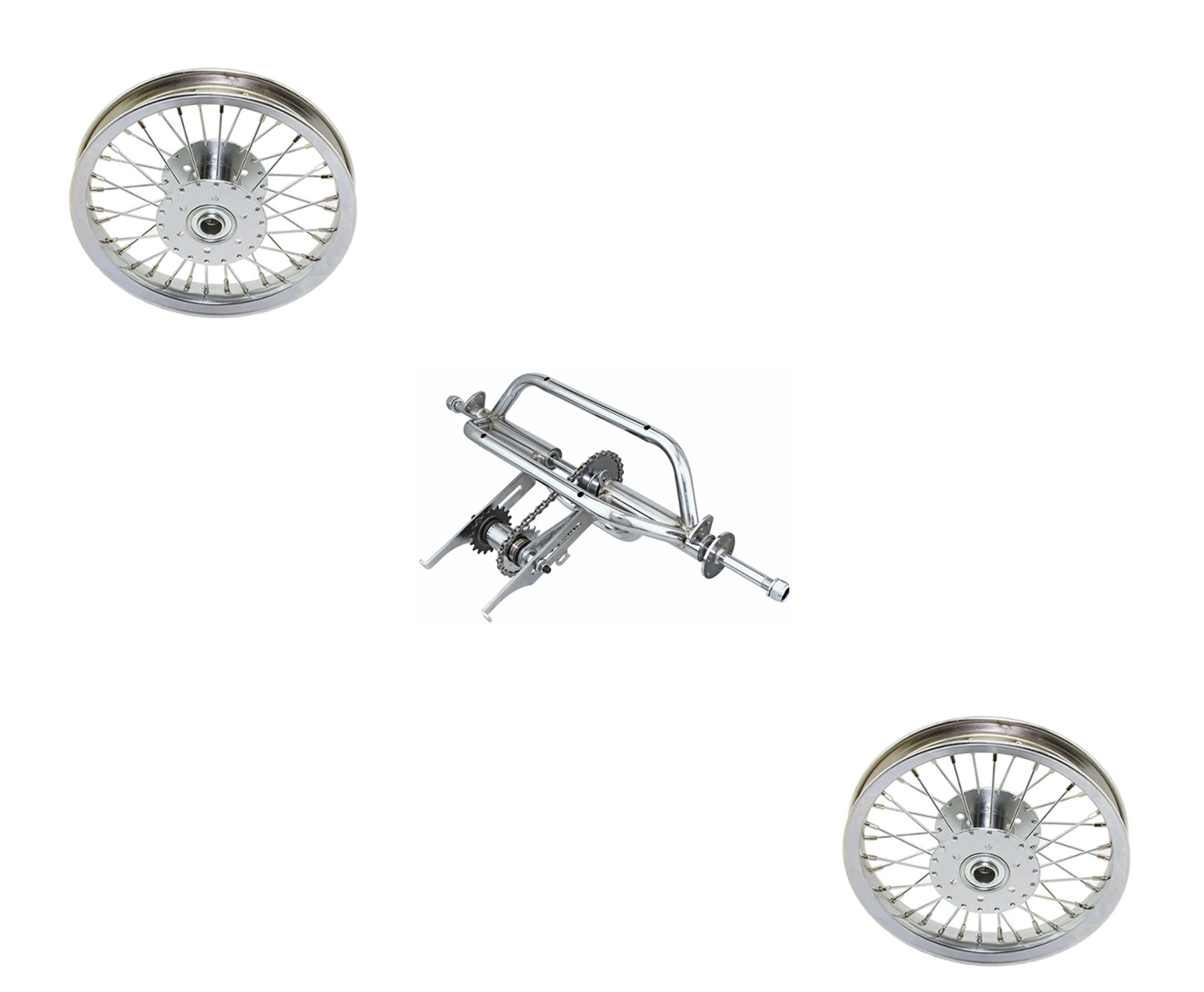 Chrome Trike Conversion Kit for 12 inch Bicycle. Comes with Two 12" Hollow-Hub Wheel 36 Spoke. Tricycle, Trike, three-wheel bike conversion kit