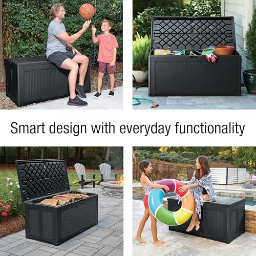 Rubbermaid Extra Large Resin Outdoor Storage Deck Box (134 Gal), Weather Resistant, Gray, Deck Organization for Home/Backyard/Pool Chemicals/Toys/Garden Tools/Porch/Patio Cushions