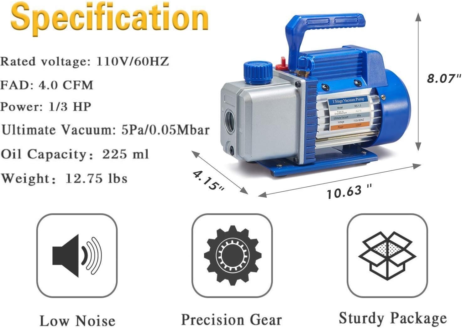 NewPosition 4CFM 1/3HP Air Vacuum Pump HVAC A/C Refrigeration Tool Kit AC with Leak Detector, Auto Repair Equipment, Manifold Gauge Set(R134A R22), 3 Hoses, Ideal for Food Packaging,Milking,Medical et