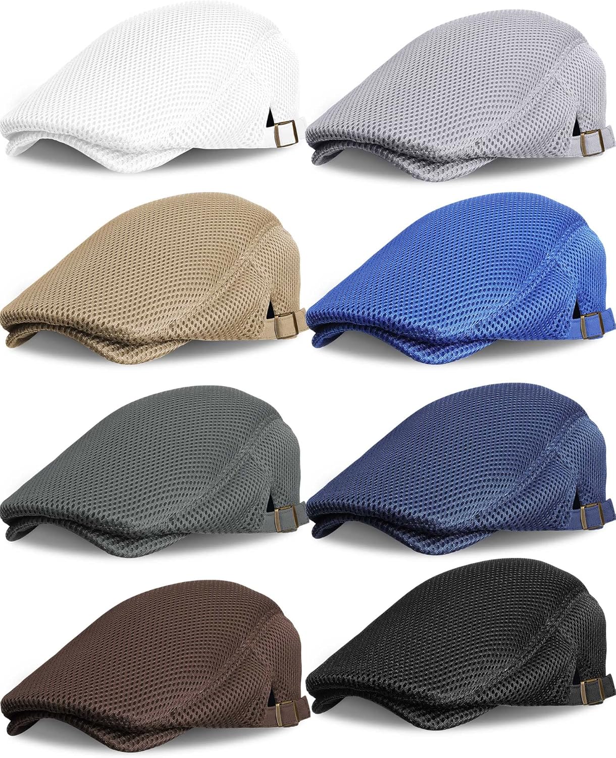 Chuarry 8 Pack Men's Mesh Flat Cap Breathable Summer Newsboy Hat Cabbie Driving Hats Ivy Caps for Men