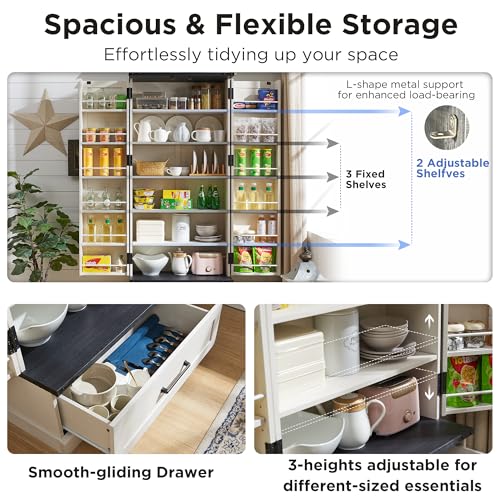 72" Farmhouse Kitchen Pantry Cabinet with Drawer, Tall Storage Cabinet with 2 Barn Doors and Shelves, Versatile Large Rustic Cupboard for Dining Room, Bathroom, Living Room, Laudry, White