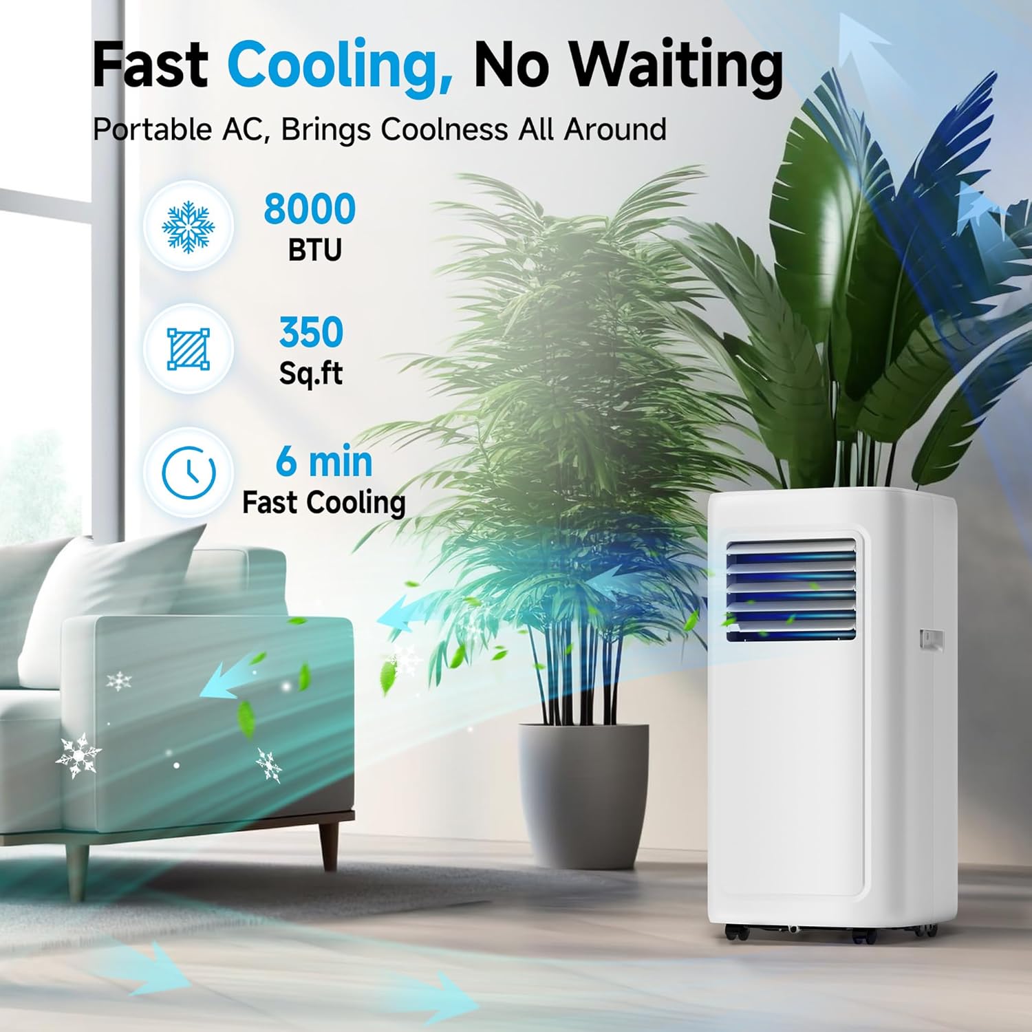 8000 BTU Portable Air Conditioners - Cools 350 Sq.Ft., 3-in-1 Portable AC Units for Rooms with Remote Control,Sleep Mode,24H Timer, AC Unit for Bedroom Apartment Dorms, Window Kit Included