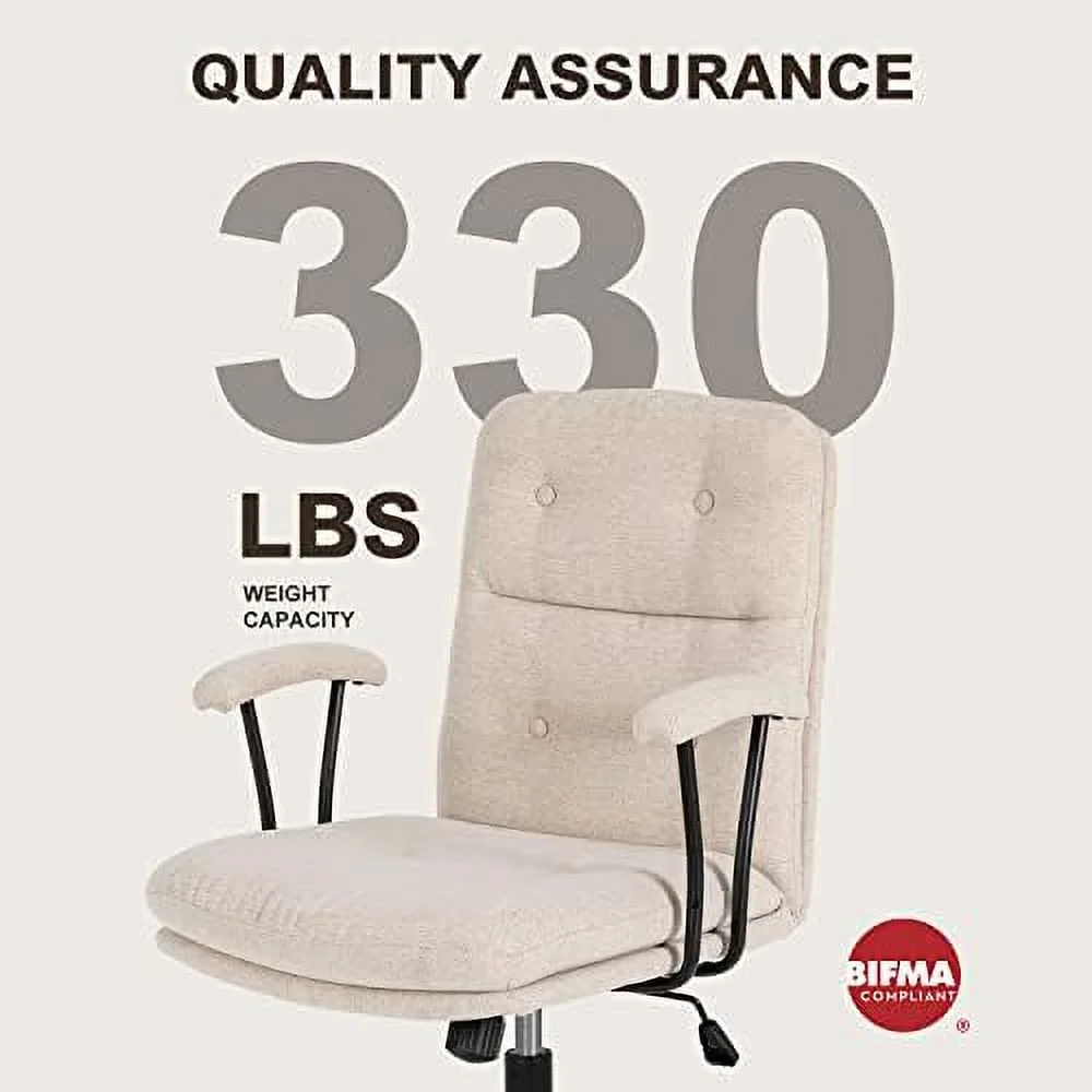 JOMA Office Desk Chair  Vanity Chair with Removable Padded Armrests for   JOMA Swivel Chair with No Wheels  Linen Comfy Chair with Premium Thick Cushion