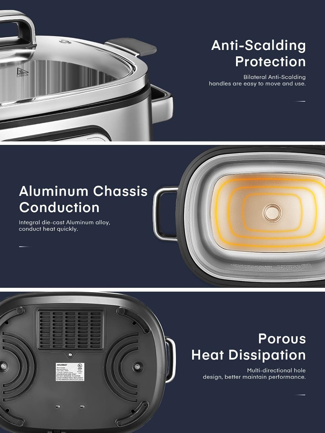 Slow Cooker, HOUSNAT 10 in 1 Programmable Cooker, 6Qt Stainless Steel, Rice Cooker, Yogurt Maker, Delay Start, Steaming Rack and Glass Lid, Adjustable Temp&Time for Slow Cook with Digital Timer