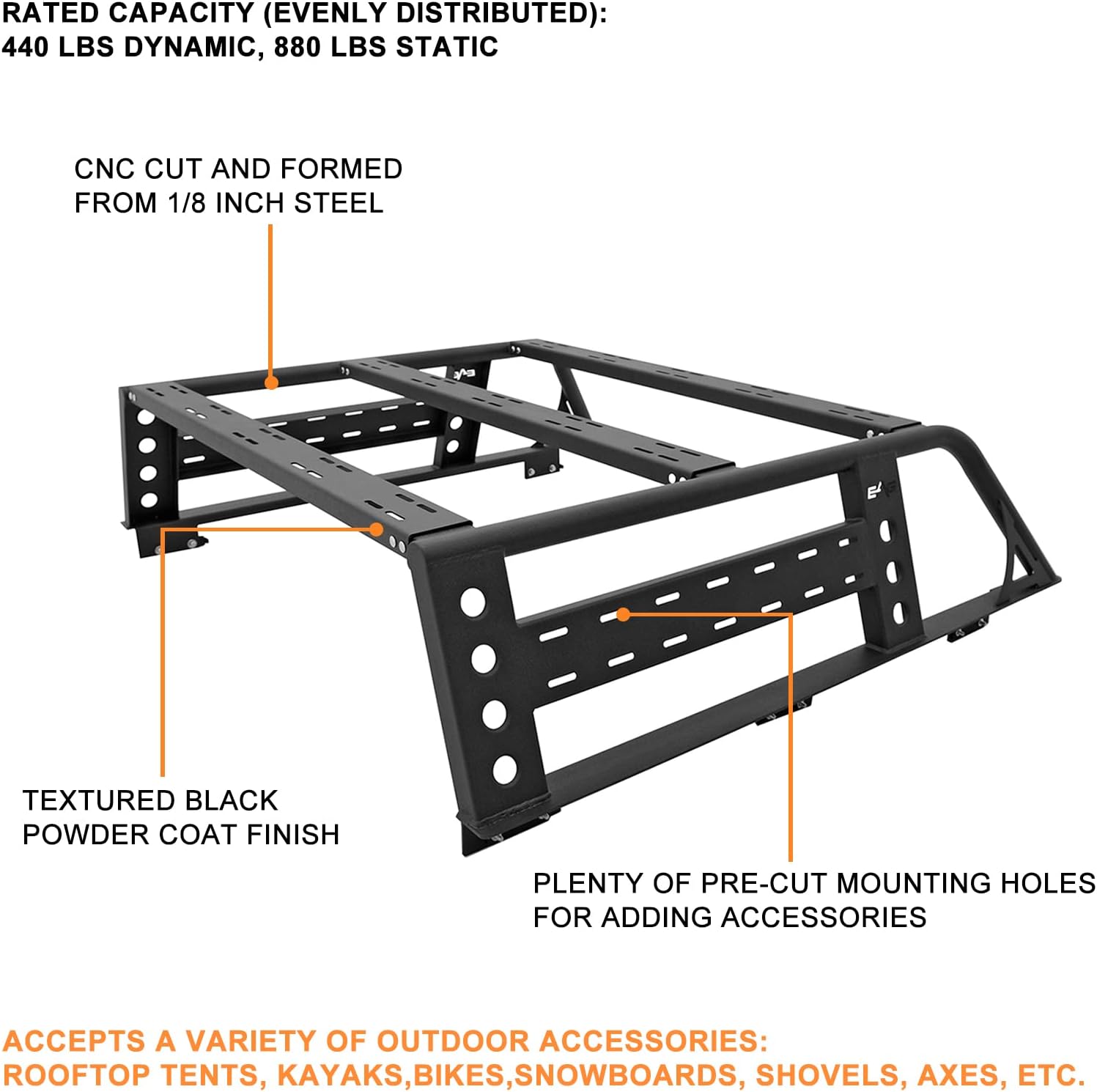 KML Tacoma Bed Rack Truck Cargo Carrier Compatible with Tacoma 16-21 Pickup Truck