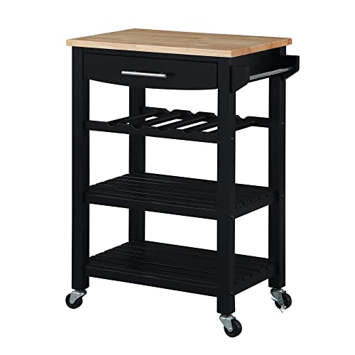 Convenience Concepts Ellaine 4 Tier Butcher Block Kitchen Cart with Drawer and Wine Rack