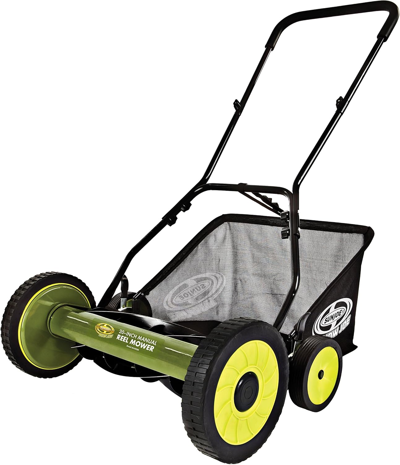Sun Joe FBA MJ502M 20-Inch Manual Reel Mower w/ 8.5-Gallon Grass Catcher, 9-Position Height Adjustment, Foam Grip, Compact Design, Green
