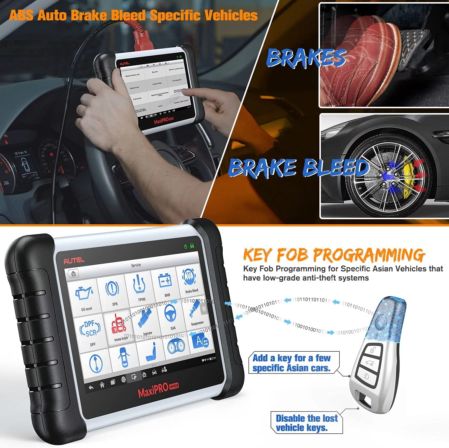 Autel Scanner MaxiPro MP808K Automotive Diagnostic Scan Tool with Bi-Directional Control and Full Set Connector with 2-Year Free Update