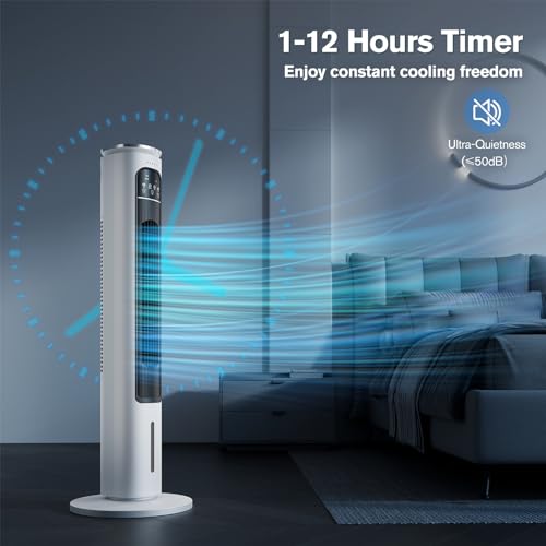 3-IN-1 Portable Air Conditioners Tower Fan, Evaporative Air Cooler w/Remote, 2.5L Water Tank With 4 Ice Packs, 12H Smart Timer & 70° Oscillating, 3Speeds For Bedroom Living Room Office