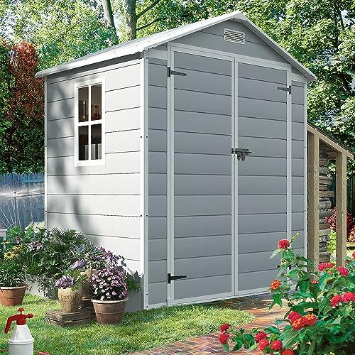 Homall Resin Outdoor Storage Shed, 6 X 4 FT Garden Tool Sheds & Outdoor Storage House with Single Lockable Door for Backyard Garden Patio Lawn