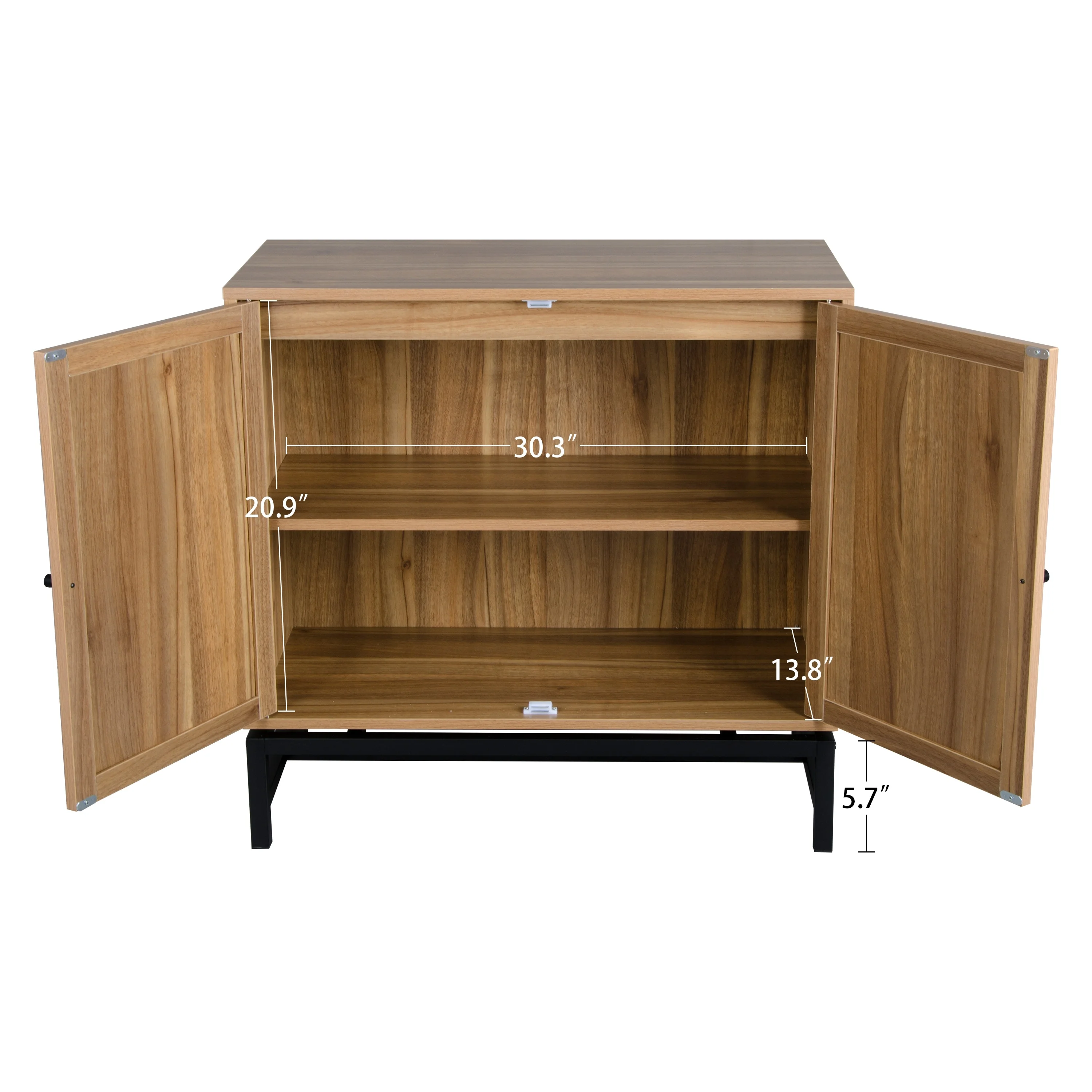 Natural Rattan Storage Cabinet with 2 Doors and 1 Adjustable Interior Shelf Walnut