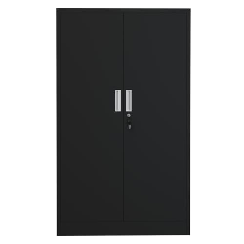 Metal Storage Cabinet with Locking Doors and Adjustable Shelves, 53.5-Inch Tall Lockable Storage Cabinets for Home Office Garage Kitchen Pantry (Black)