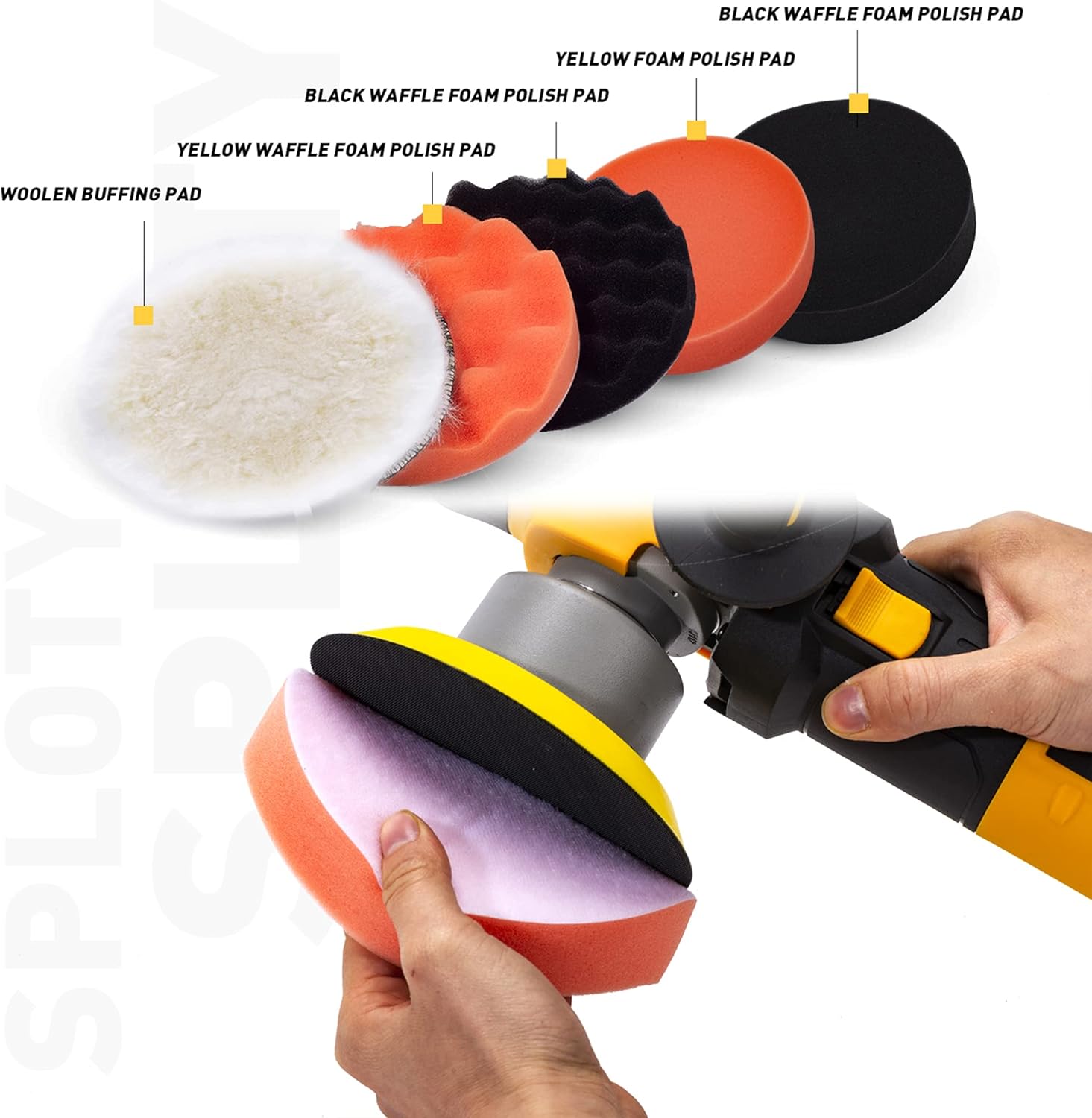 SPLOTY Buffer Polisher, 6-inch 120V Car Buffer, Variable Speed Dual Action Polisher with Detachable Handle, 5 Polishing Pads for Car Detailing, Car Scratch Repairing, Car Polishing and Waxing