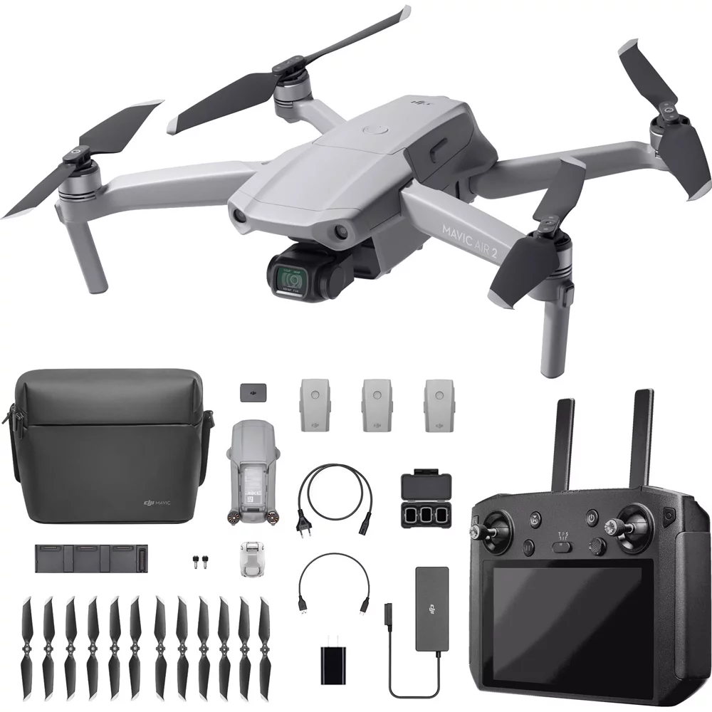 Open Box DJI Mavic Air 2 Fly More Combo with DJI Smart Controller - Drone Quadcopter UAV with 48MP Camera 4K Video 1/2"" CMOS Sensor 3-Axis Gimbal 34min Flight Time ActiveTrack 3.0, Gray - Curated Treasures Market