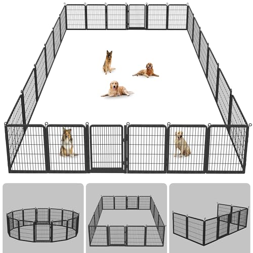 Dog Playpen Outdoor with Low Threshold Full Gate, 32" Height 10 Panels Large Dog Fence Outdoor for Yard, Heavy Duty Pet Playpen Metal Play Pen Portable Fence for RV Camping, Yard