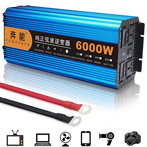 DC 12V 24V to AC 240V Voltage Converter, for Family Truck Car Pure Sine Wave Inverter, AC Socket and USB Interface