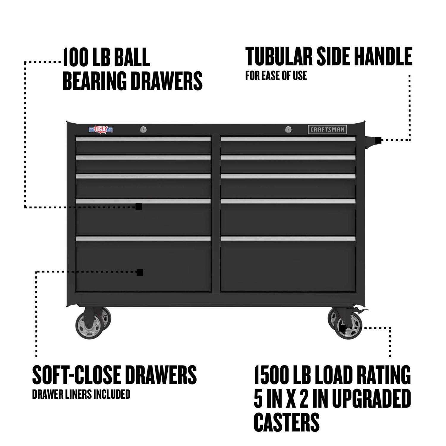 Craftsman 2000 Series 52-in W x 37.5-in H 10-Drawer Steel Rolling Tool Cabinet