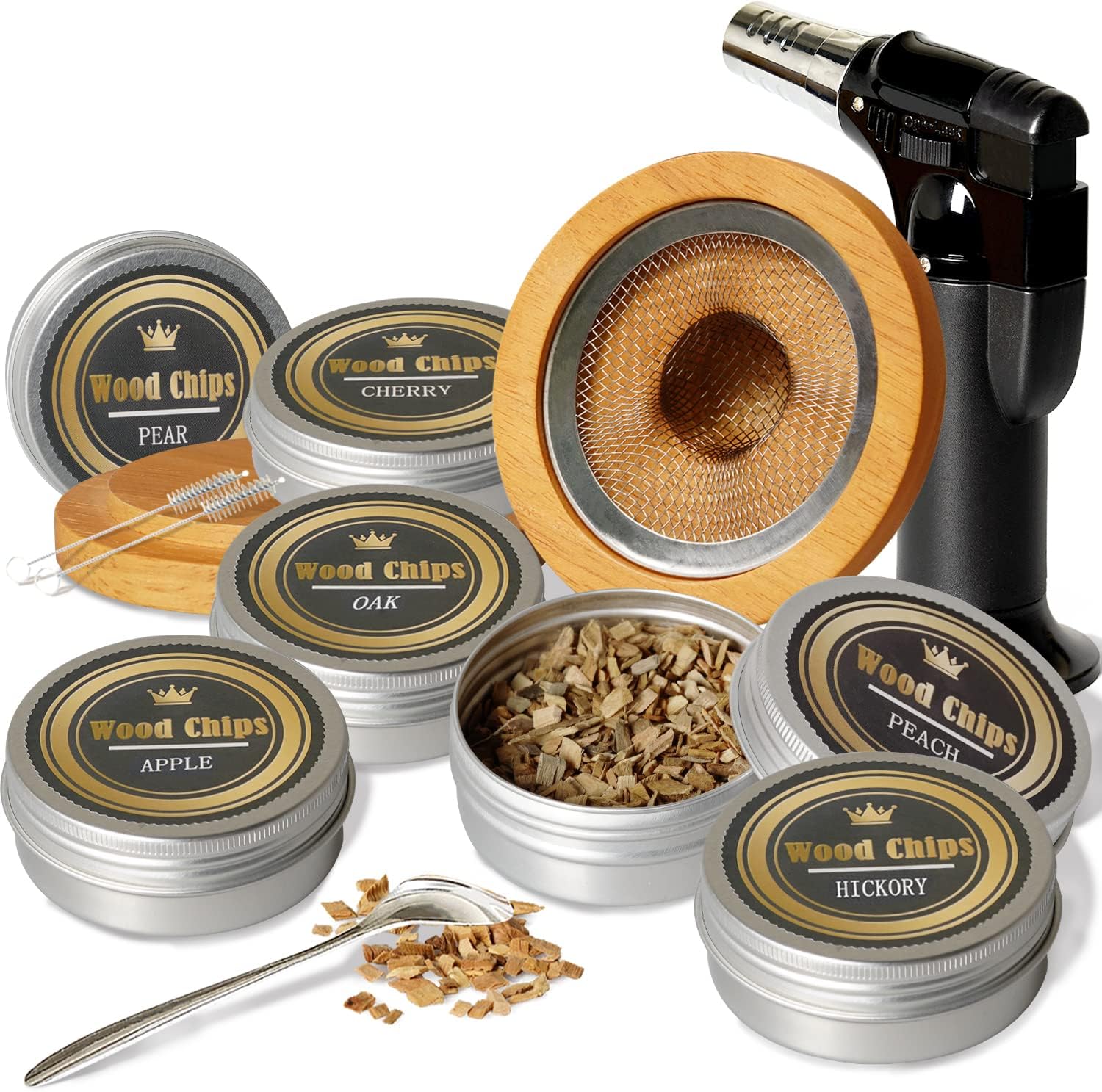Cocktail Smoker Kit With Torch SIX Kinds Of Wood Chips For Bourbon Whiskey Smoker Kit Old Fashioned Smoke Top For Cocktail Drinks Smoker Kit (No Butane) Pack of 2