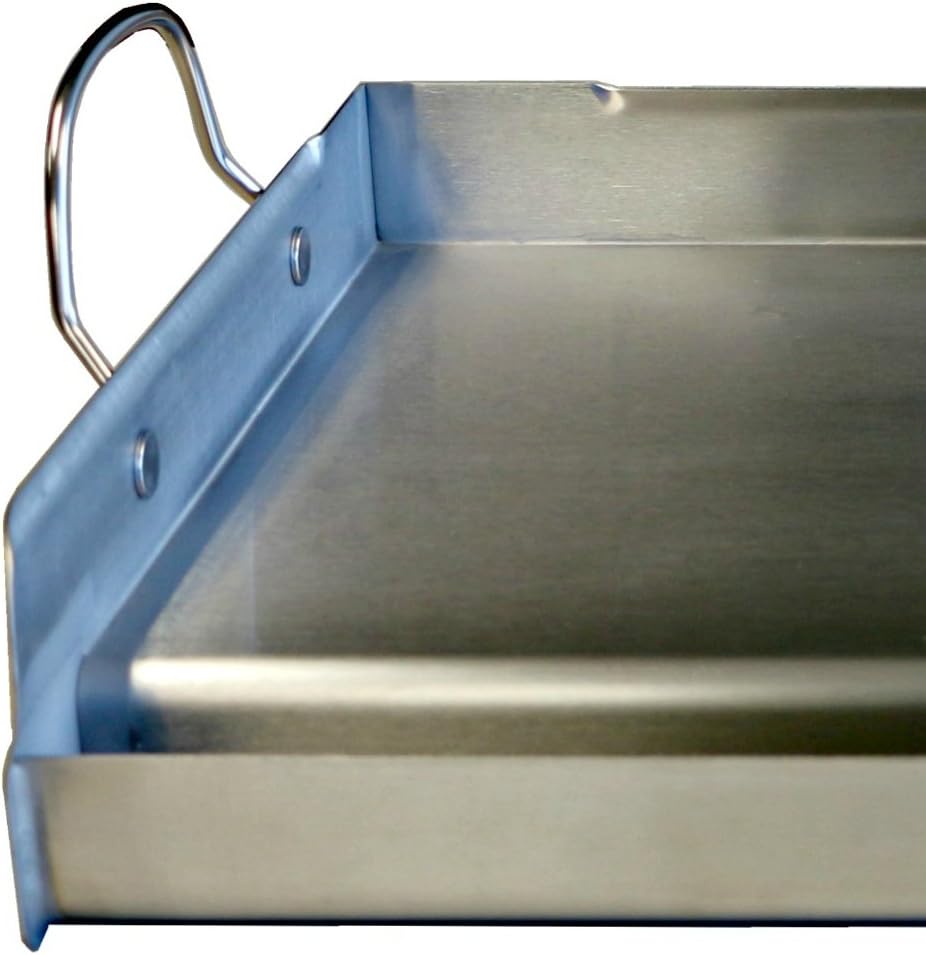 LITTLE GRIDDLE griddle-Q GQ230 100% Stainless Steel Professional Quality Griddle with Even Heat Cross Bracing and Removable Handles for Charcoal/Gas Grills, Camping, Tailgating, and Parties (25x16x6.5)
