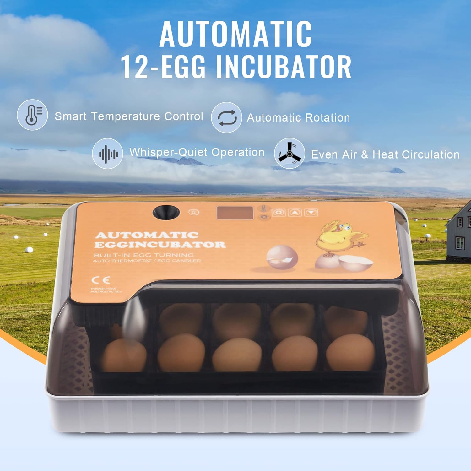 CREWORKS Digital Egg Incubator, 9-35 Eggs Hatching Incubator with Fully Automatic Egg Turning and Temperature Control, Auto Poultry Hatcher with LED Candler for Chicken, Duck, Quail, Goose, Birds Pack of 2