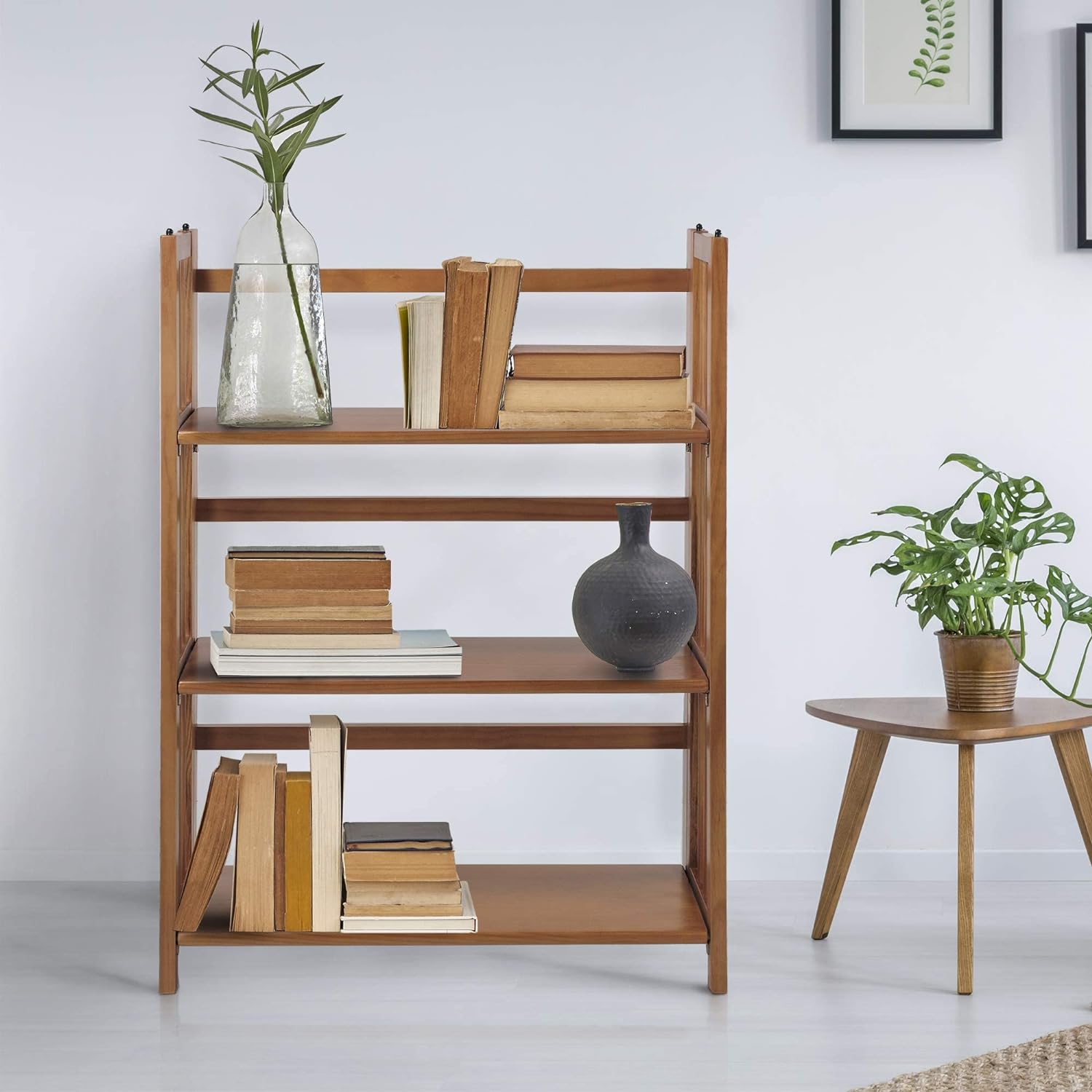 3 Shelf Folding Stackable Bookcase, 27.5" Wide, Espresso - Curated Treasures Market