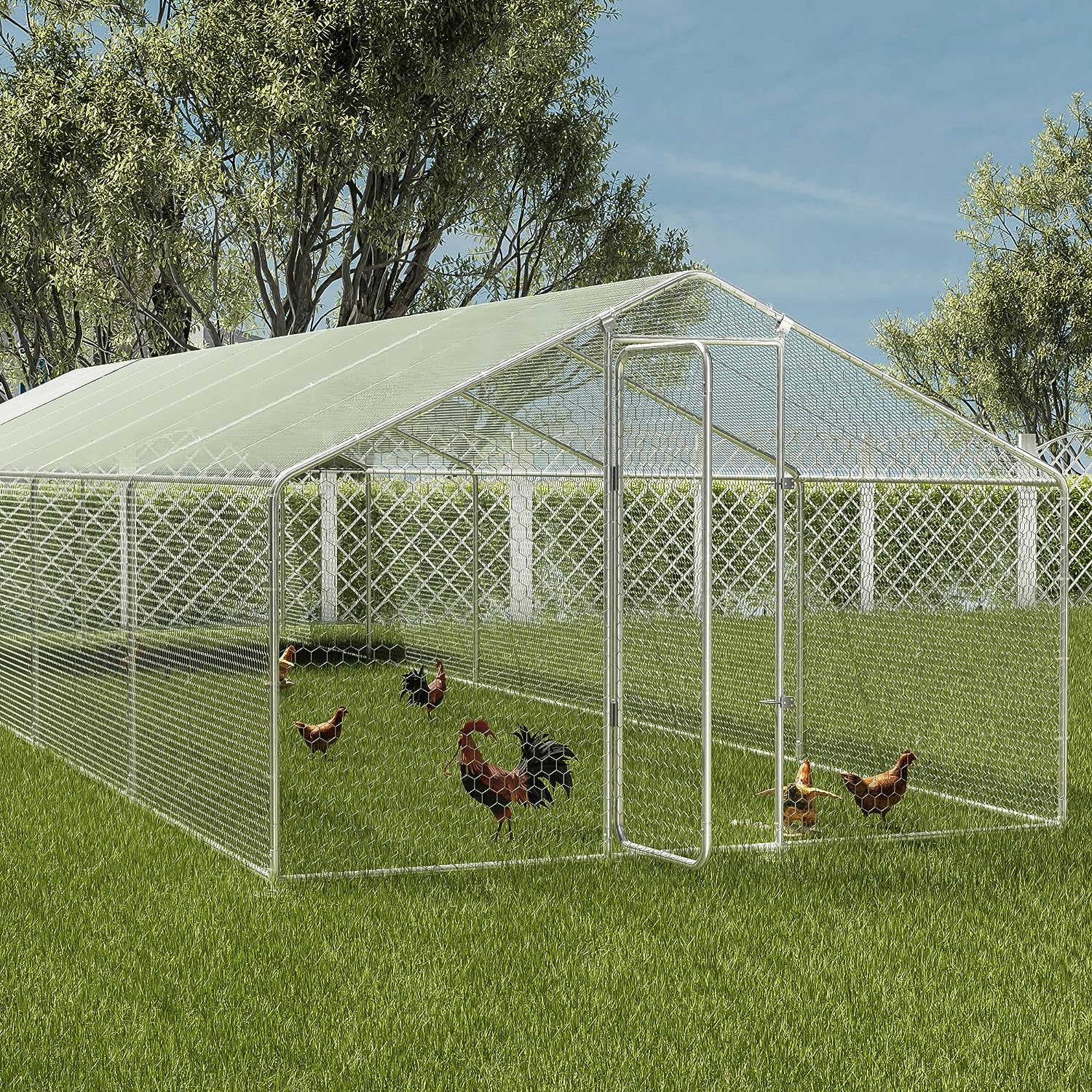 ALAULM Large Metal Chicken Coop Outdoor Cages Hen House Pet Hutch for Chicken，Hen，Duck，Goose, Rabbit, Poultry Cage Spire Shape Coop, Large - Curated Treasures Market