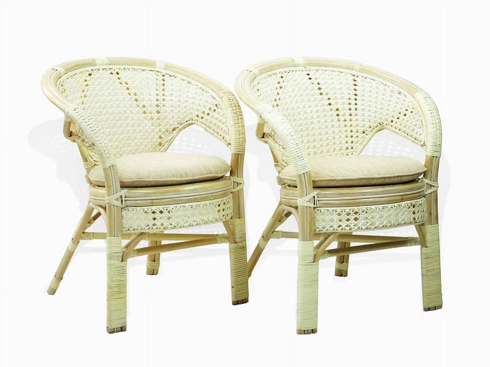 Set of 4 Pelangi ECO Natural Rattan Wicker Dining Armchairs Handmade Design, White Wash Color