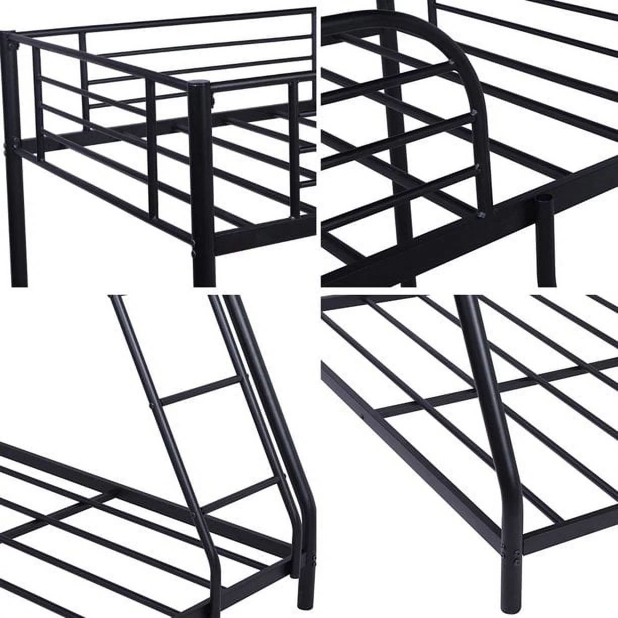 Bunk Bed, Twin Over Full Bunk Bed with Metal Frame and Ladder,  Heavy Duty Bunk Beds Twin Over Full Size for Adults Teens, Durable Bunk Bed Frame with Metal Support Slat, Safety Guardrail, Black, V278