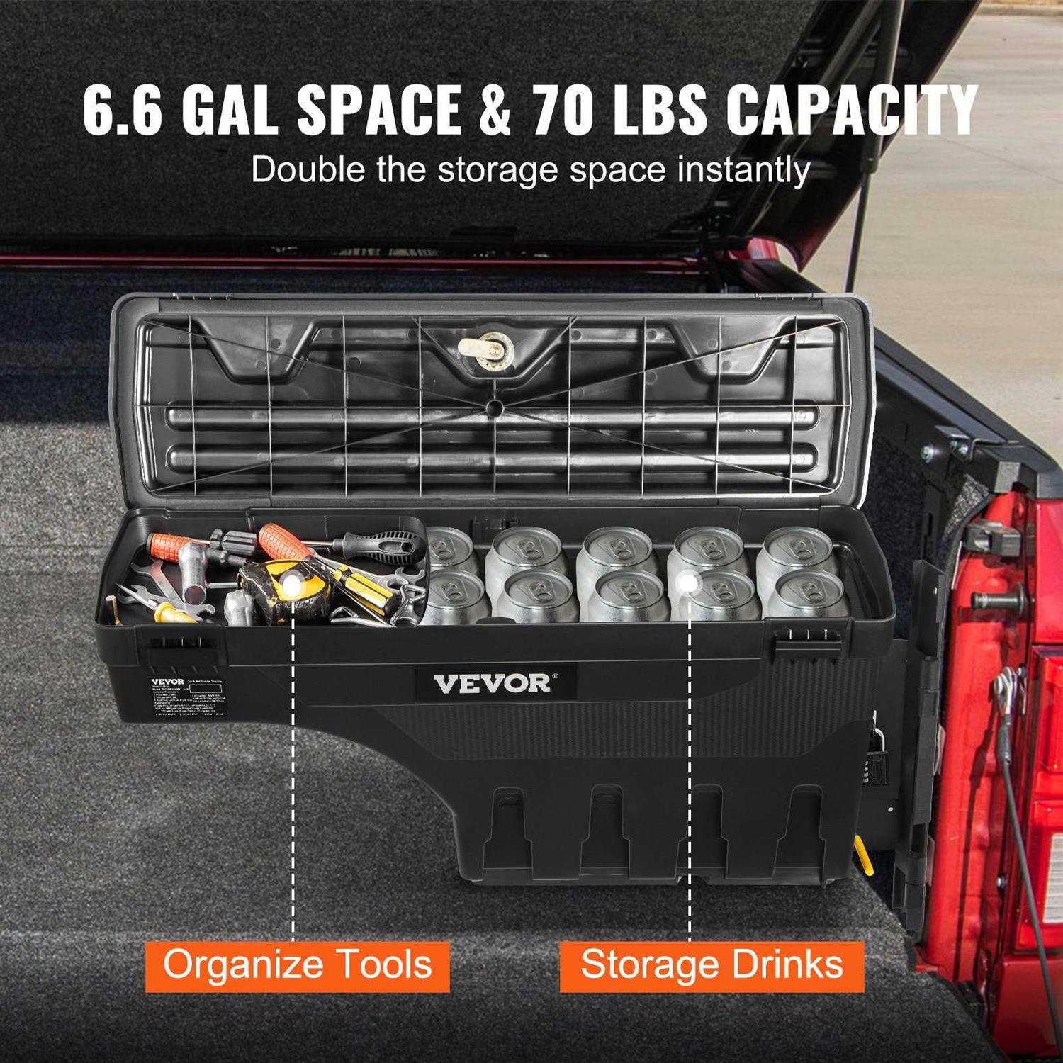 VEVOR Truck Bed Storage Box, Lockable Swing Case with Password Padlock, 6.6 Gal/25 L ABS Wheel Well Tool Box, Waterproof and Du - Shop Hardware Tools Online Store