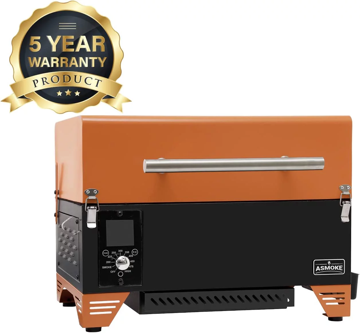 ASMOKE AS350 Portable Wood Pellet Grill & Smoker, Superheated Steam Technology, 8-In-1 Cooking Versatility, 256 Sq in Vibrant Orange