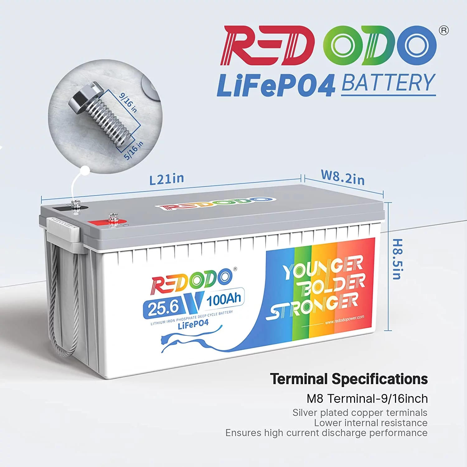 Redodo 24V 100Ah LiFePO4 Lithium Battery Max. 2560W Power Output Built in 100A BMS for RV, Trolling Motor, Solar off-Grid System, Marine