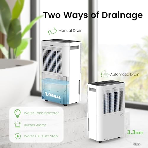 FREE VILLAGE Dehumidifier, 45 Pint (50 Pint Under 90°F/90% RH) Dehumidifiers for Home Up to 3500 Sq. Ft, Auto Drainage, Digital Control Panel, 24 Hr Timer, Dehumidifier for Basement, Bathroom, Bedroom