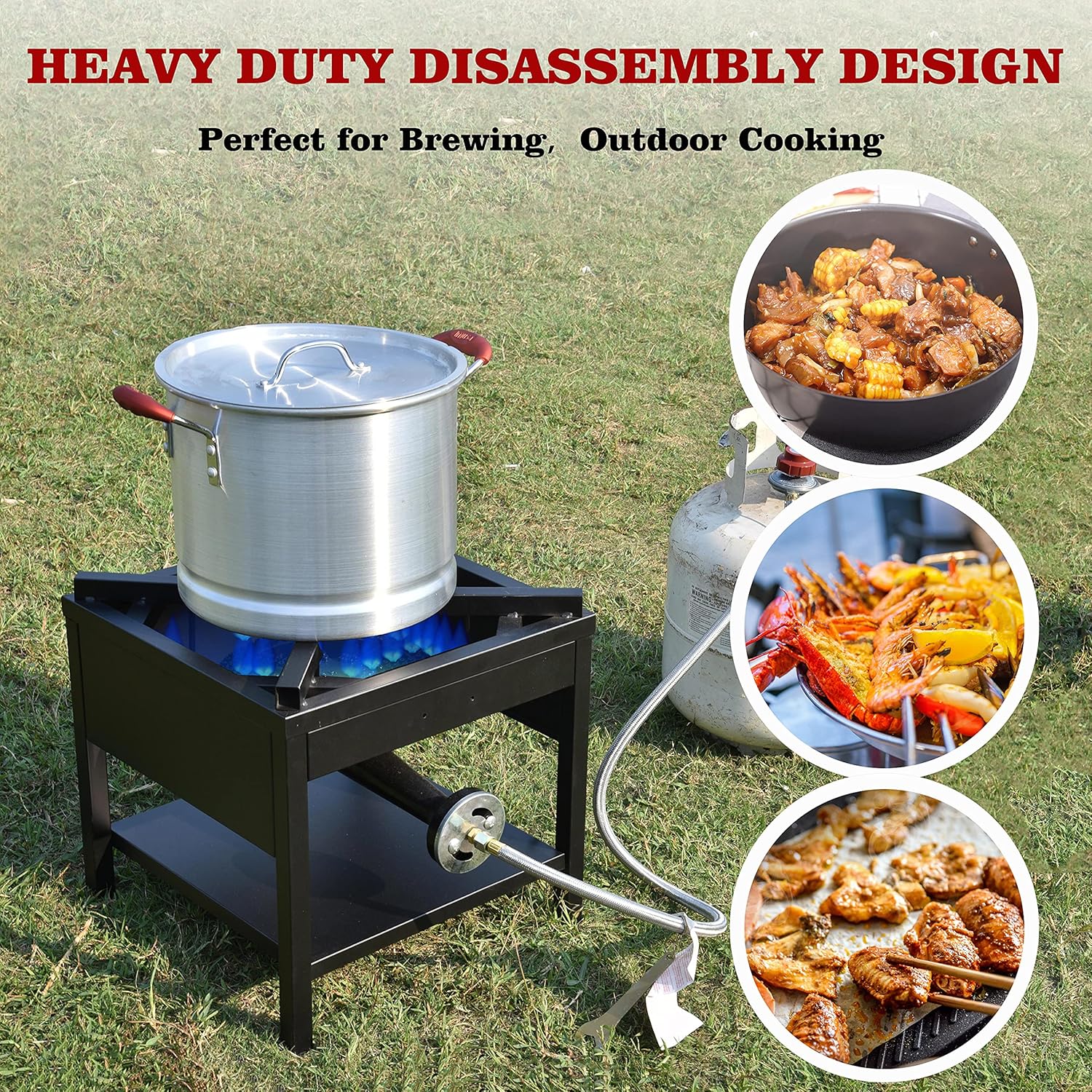 ARC Propane Burner, 4242S Propane Stoves for Cooking 200,000BTU, Cast Iron Portable Gas Burner with Adjustable 0-20 PSI Regulator & Steel Braided Hose, Single Burner Gas Cooker Turkey Fryer Burner