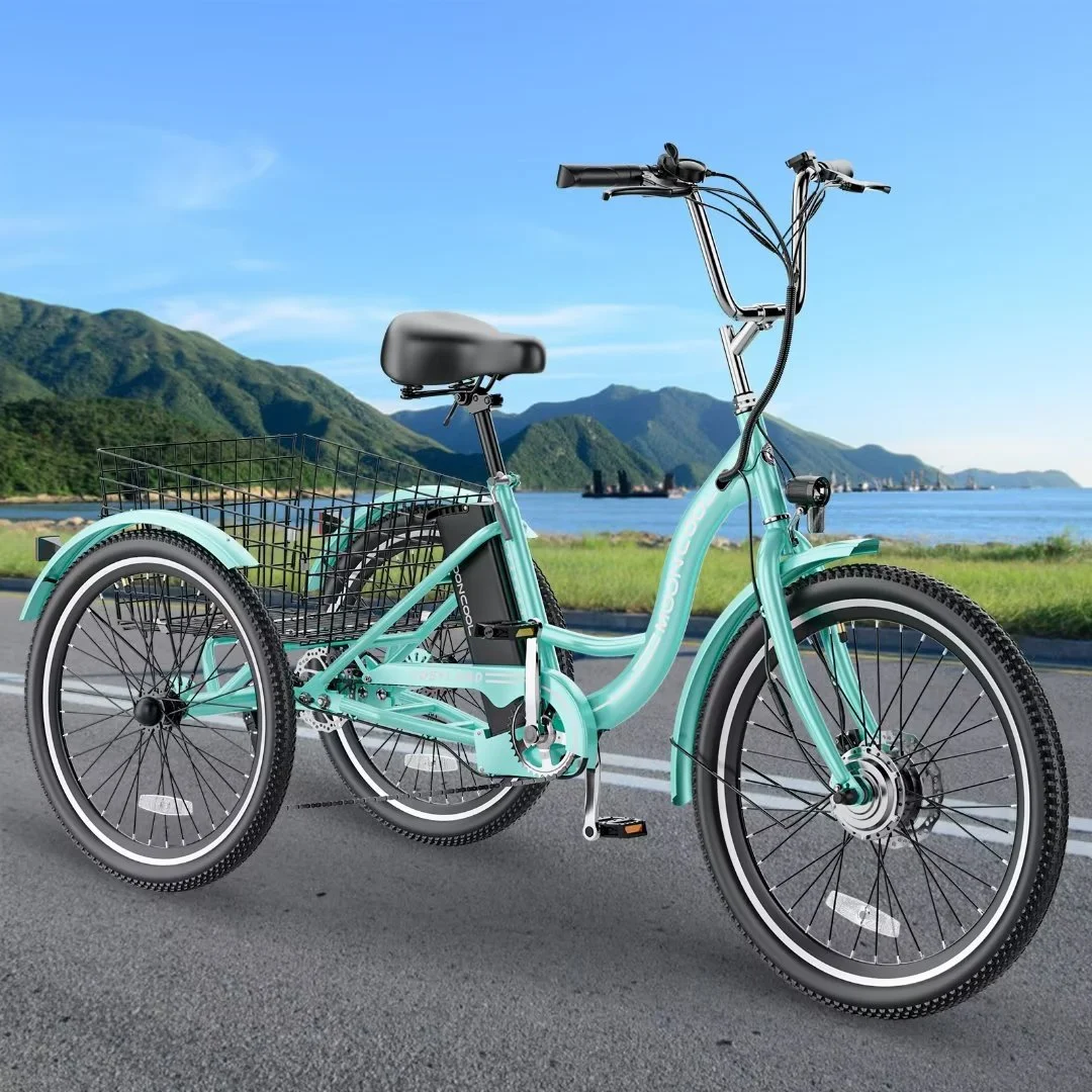 Docred 24" Electric Tricycle for Adults & Seniors,7 Speed 3 Wheel E-Bike with Large Basket/Low-Step Through Frame ,350W Motor 36V/10.4AH lithium bettery, 15.5MPH