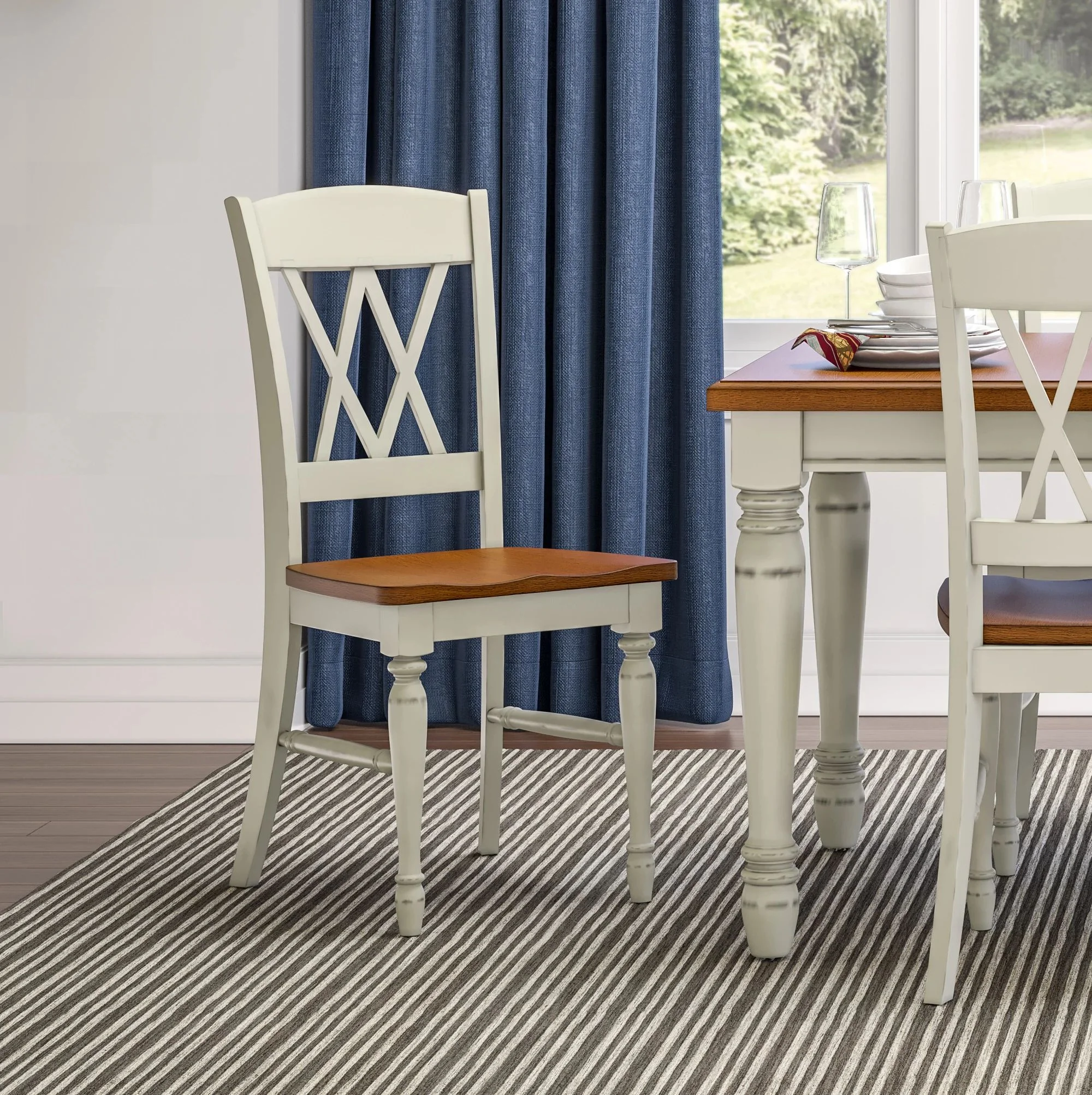 Homestyles Monarch 5- Piece Dining Table with 4 Double X-Back Chair Set (Includes an 18" Leaf for Extension)
