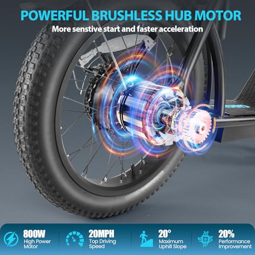 Caroma Peak 800W Foldable Electric Scooter Adults, 20" Fat Tire Electric Bike with 48V Battery, Up to 30Miles & 20MPH, Adult Electric Bicycles for Commuting with Basket&Adjustable Seat