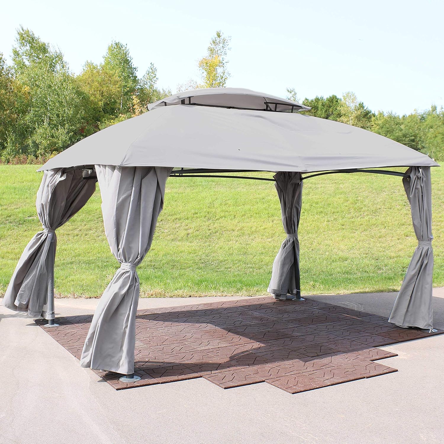 Sunnydaze 10x13 Foot Soft Top Rectangle Patio Gazebo with Screens and Privacy Walls - Gray - Perfect for Backyard, Garden or Deck