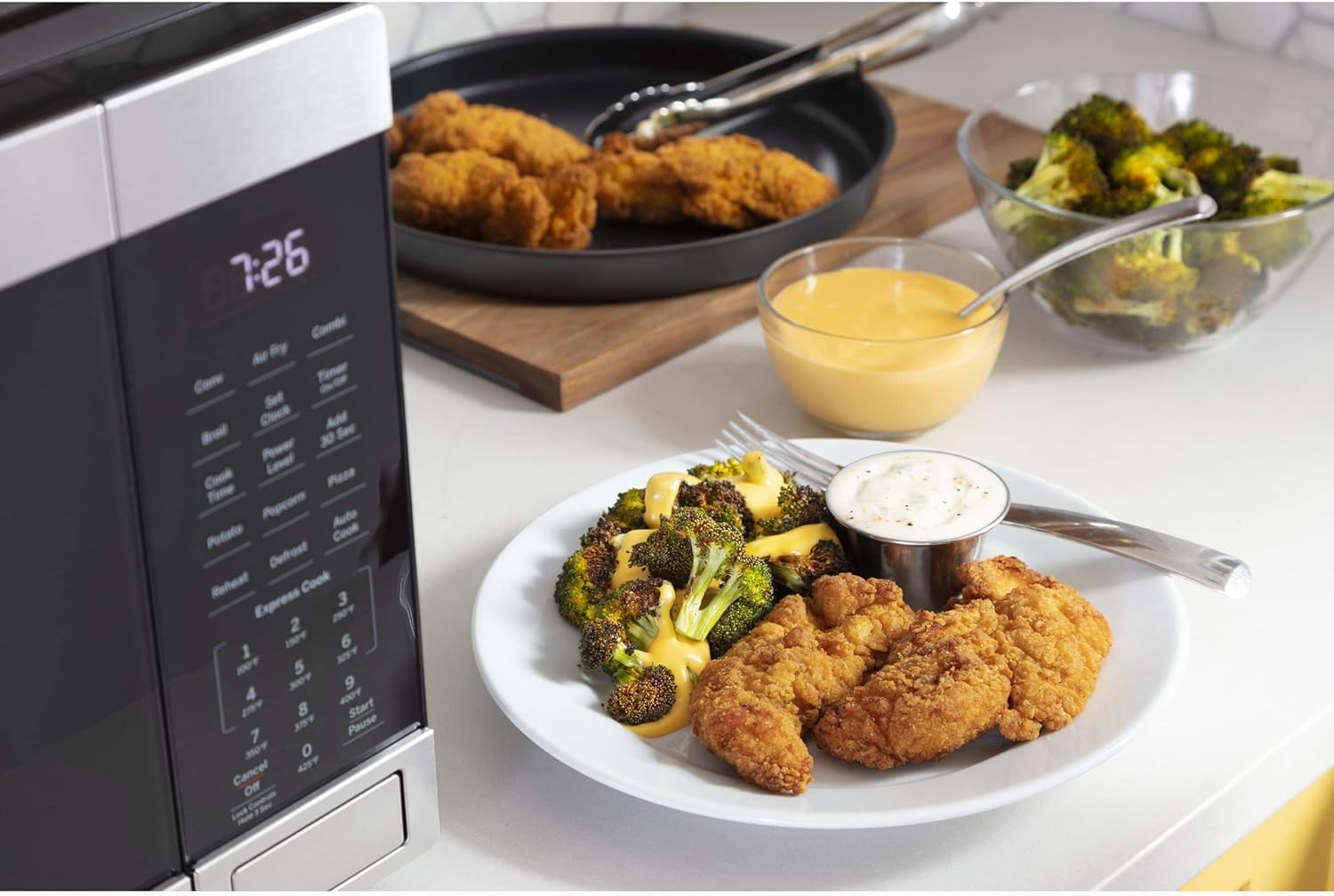 3-in-1 Countertop Microwave Oven Complete With Air Fryer Broiler & Convection Mode 1.0 Cubic Feet Capacity 1050 Watts Kitchen Essentials for the Dorm Room or Countertop,Stainless Steel