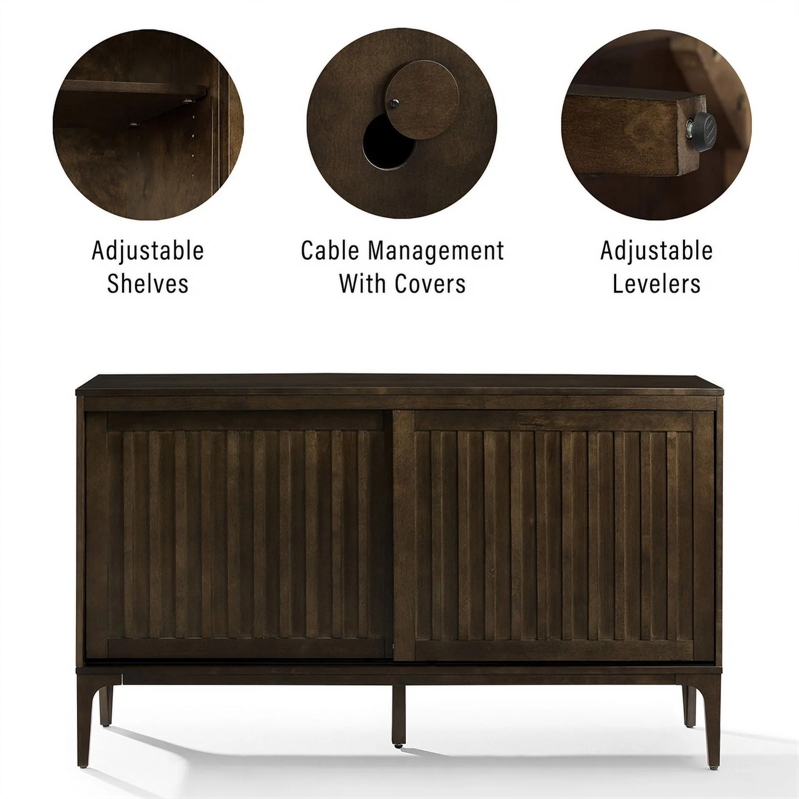 Crosley Furniture Asher Modern Particle Board Wood Sideboard in Dark Brown