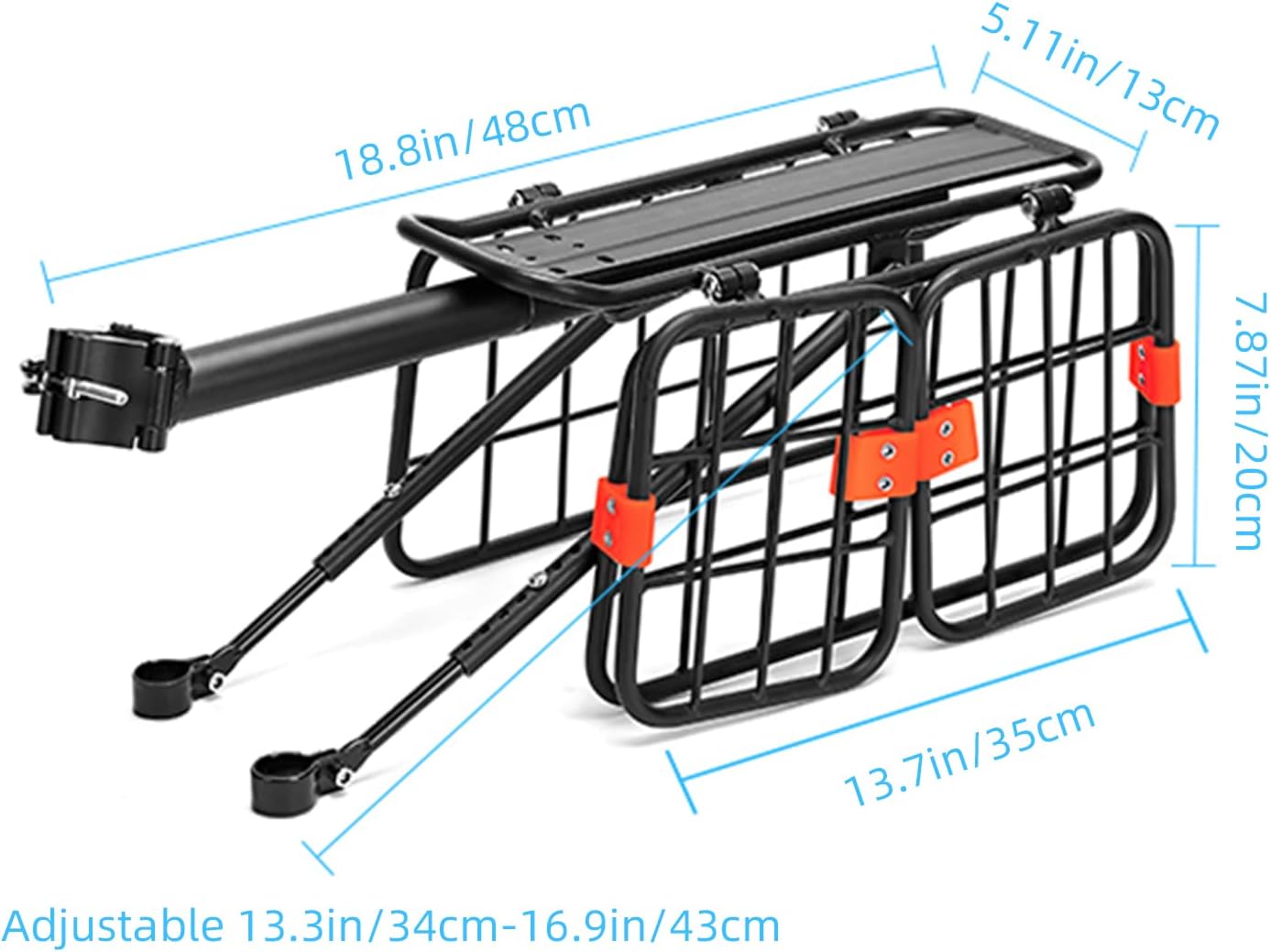 Bike Cargo Rack with Basket, 165 LB Load Bicycle Carrier Rack Bike Rear Rack - Quick Release & Adjustable, Aluminum Alloy Bike Back Rack with Free Bungee Cord & Waterproof Cover Pack of 2