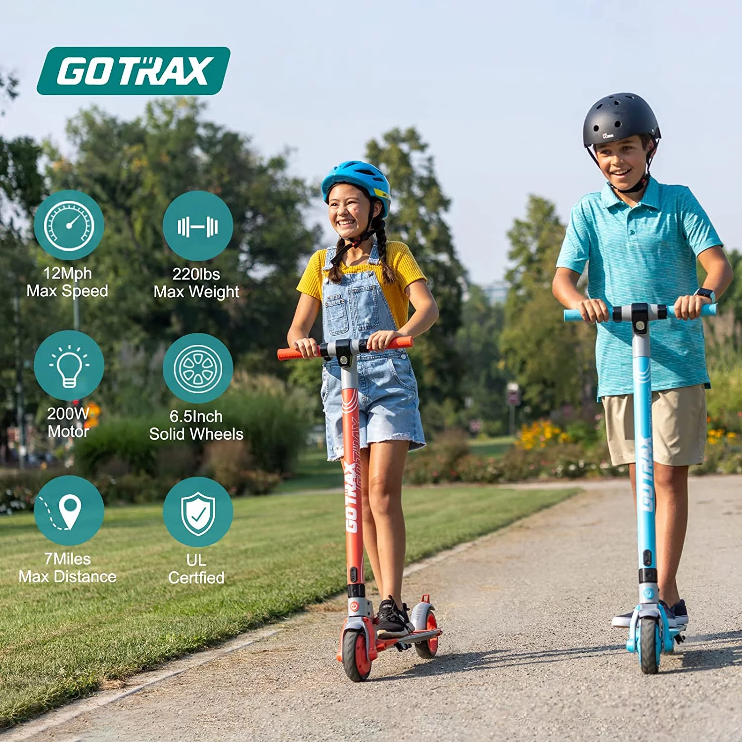 GOTRAX Vibe Electric Scooter for Kids Teens 8-15, 200W 6.5" Tires 7 Miles Foldable Commuting E-Scooter, Blue
