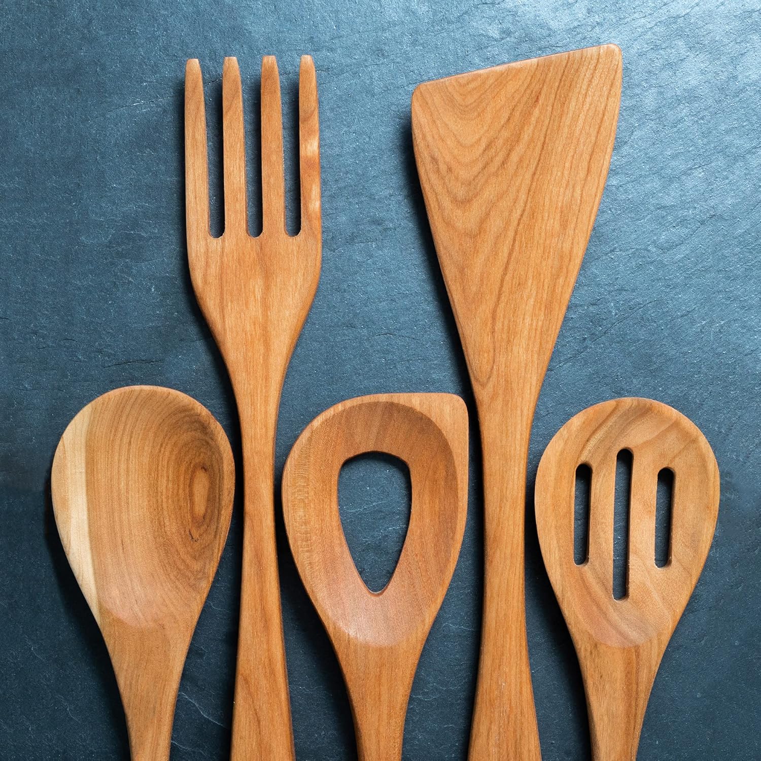 Lancaster Cast Iron 5 Piece Kitchen Utensil Set - Handmade Wooden Cooking Utensils Made in the USA
