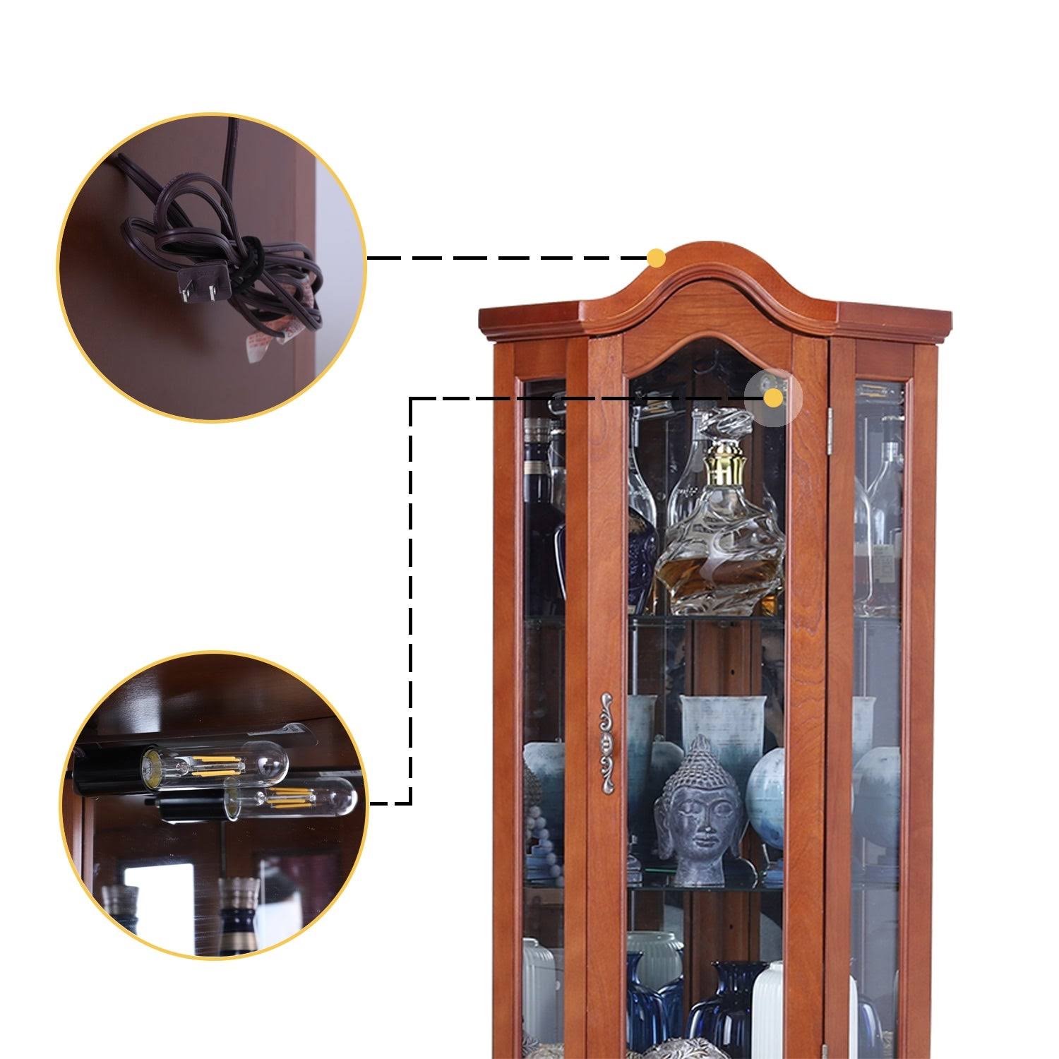 Phi Villa Lighted Corner Curio Display Cabinet - Brown